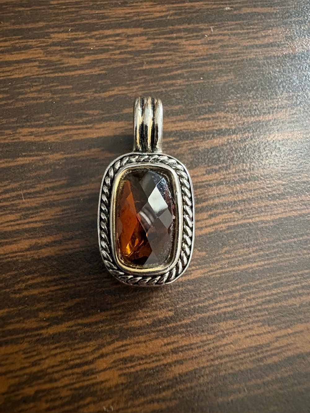 Vintage Artisan Style Cognac Crystal Statement Pendant | Silver Tone
